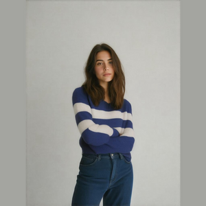 Women's Free People Blue and White Striped Sweater Size M